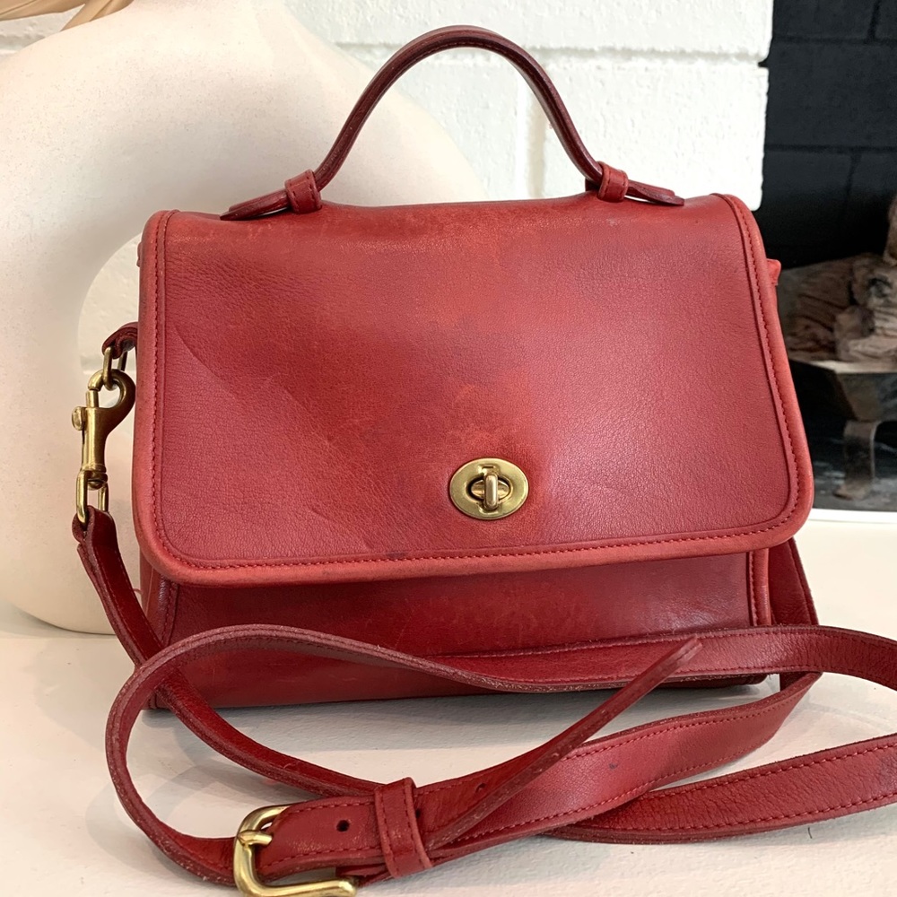 Vintage Coach Red Leather Crossbody Bag
